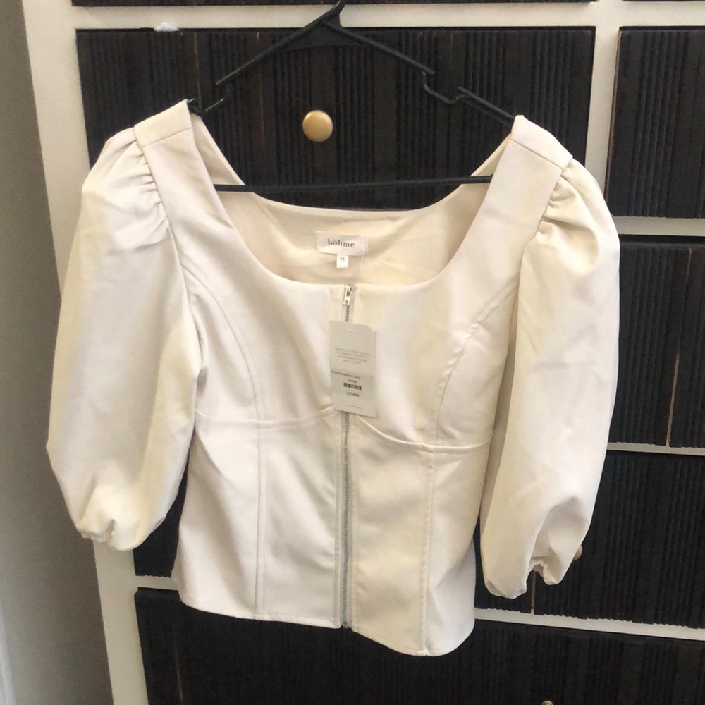 Faux leather zip up top